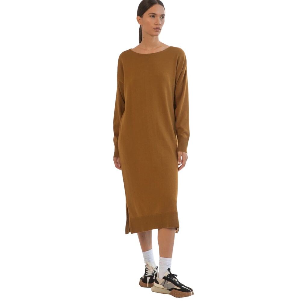 Paper Label Agni Easy Dress Knit Organic Cotton Blend Long Sleeve Sandalwood XL